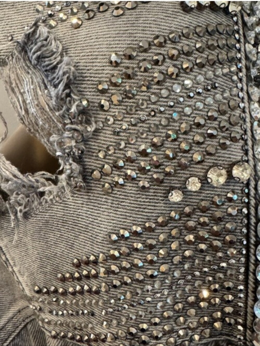 Stud-Embellished Grey Washed Denim Jacket - Picture 6 of 10